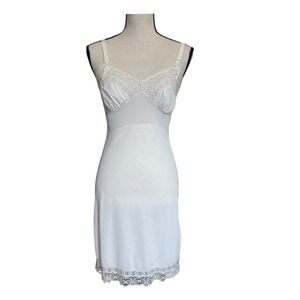 Vintage White Lace Trim Full Slip Adjustable Straps Mid-Century Lingerie Dress